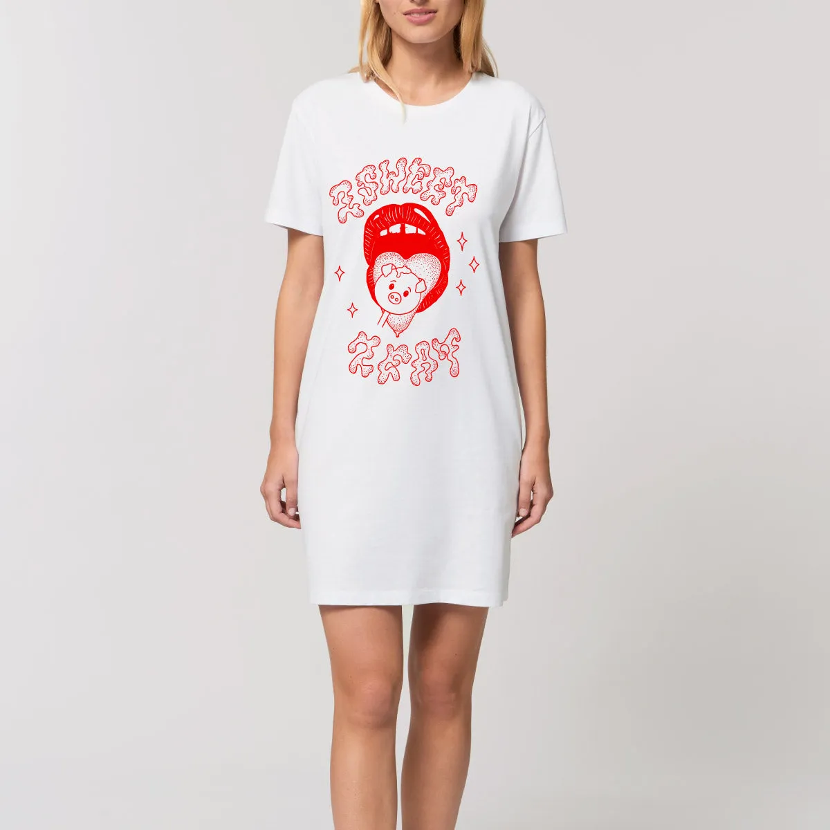 2 Sweet 2 Eat - White T-Shirt Dress