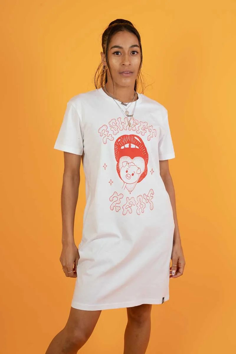 2 Sweet 2 Eat - White T-Shirt Dress