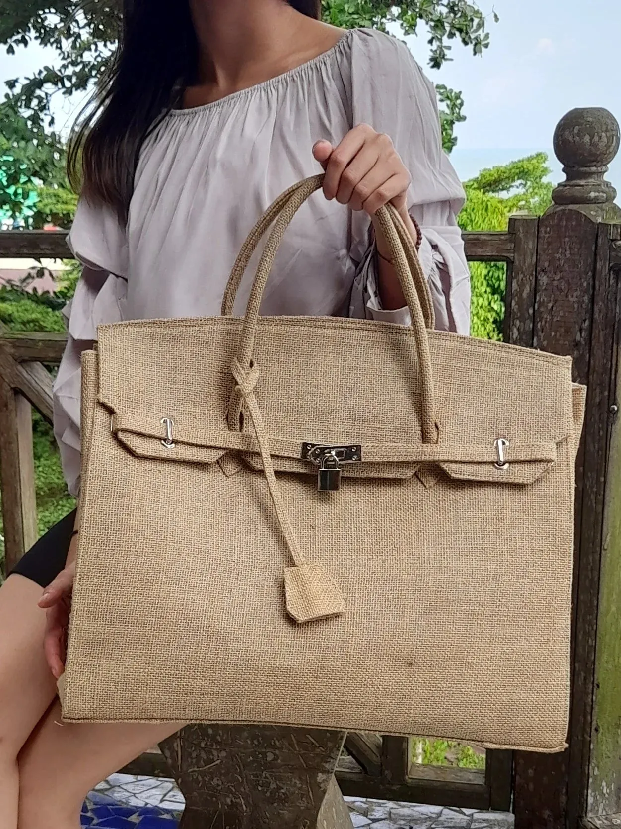 48H Birkin Style Jute Bag