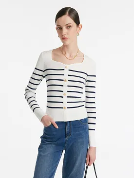 Acetate Square Neck Striped Women Knit Top