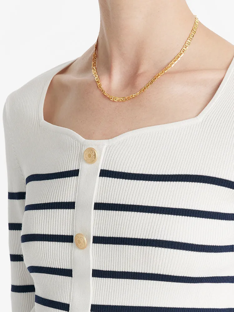 Acetate Square Neck Striped Women Knit Top