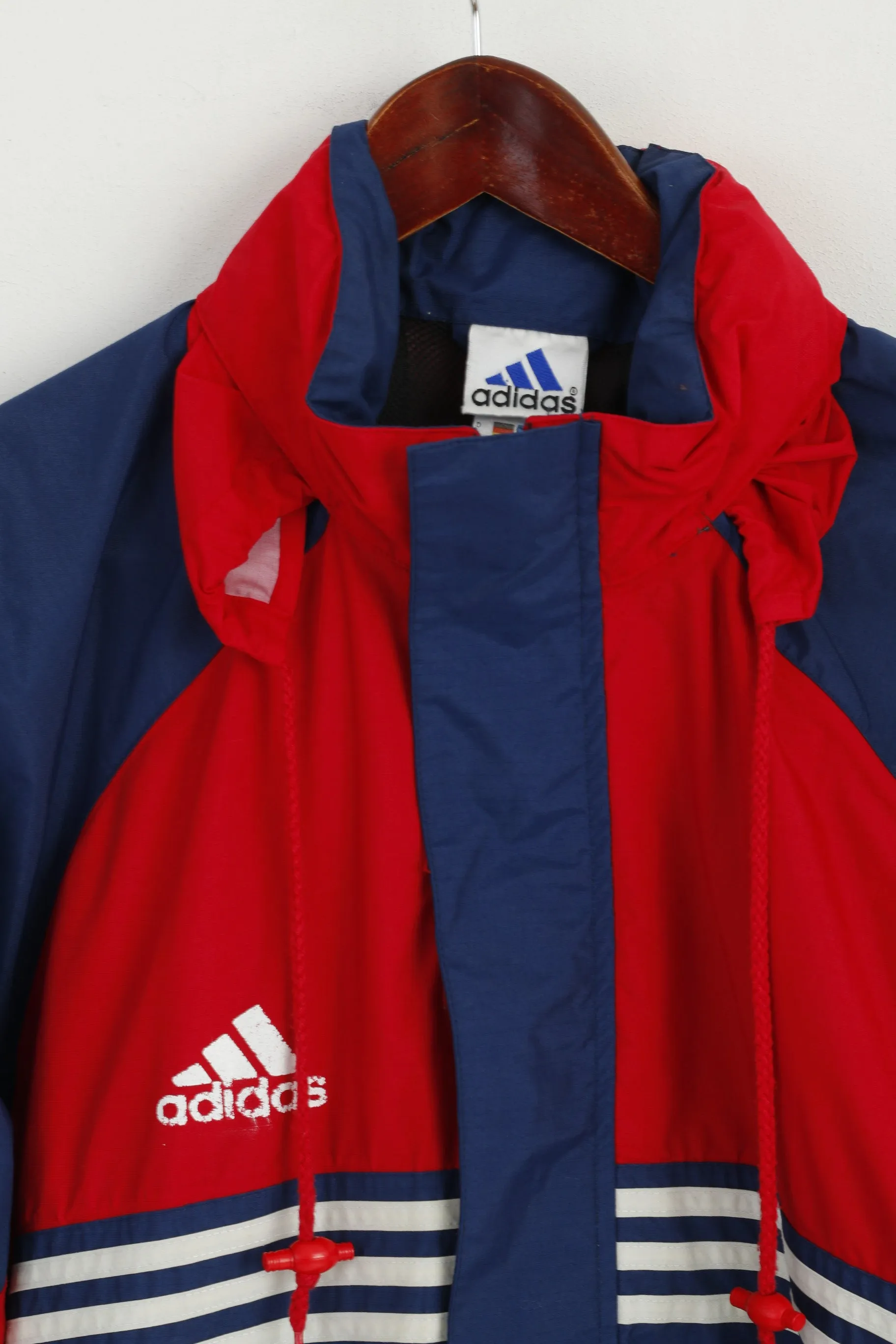 Adidas Men M Jacket Navy Red Nylon Waterproof Hidden Hood Full Zipper Top