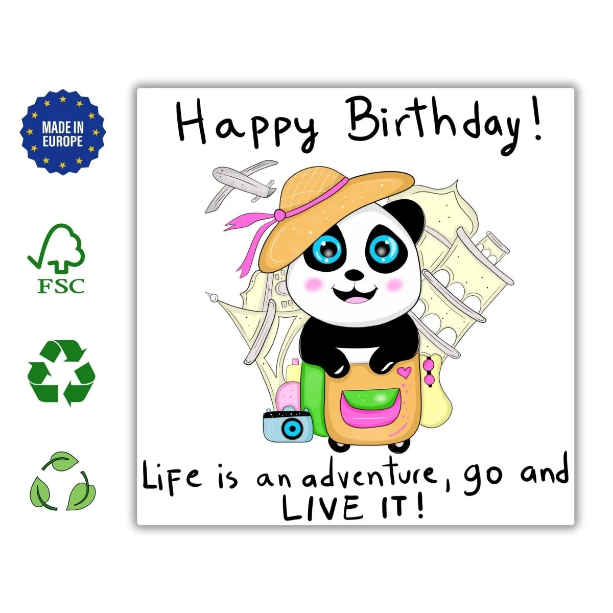 Adventure Awaits Panda Birthday Card, Travel-Themed Greeting for Her, Best Wishes for Adventure Lovers