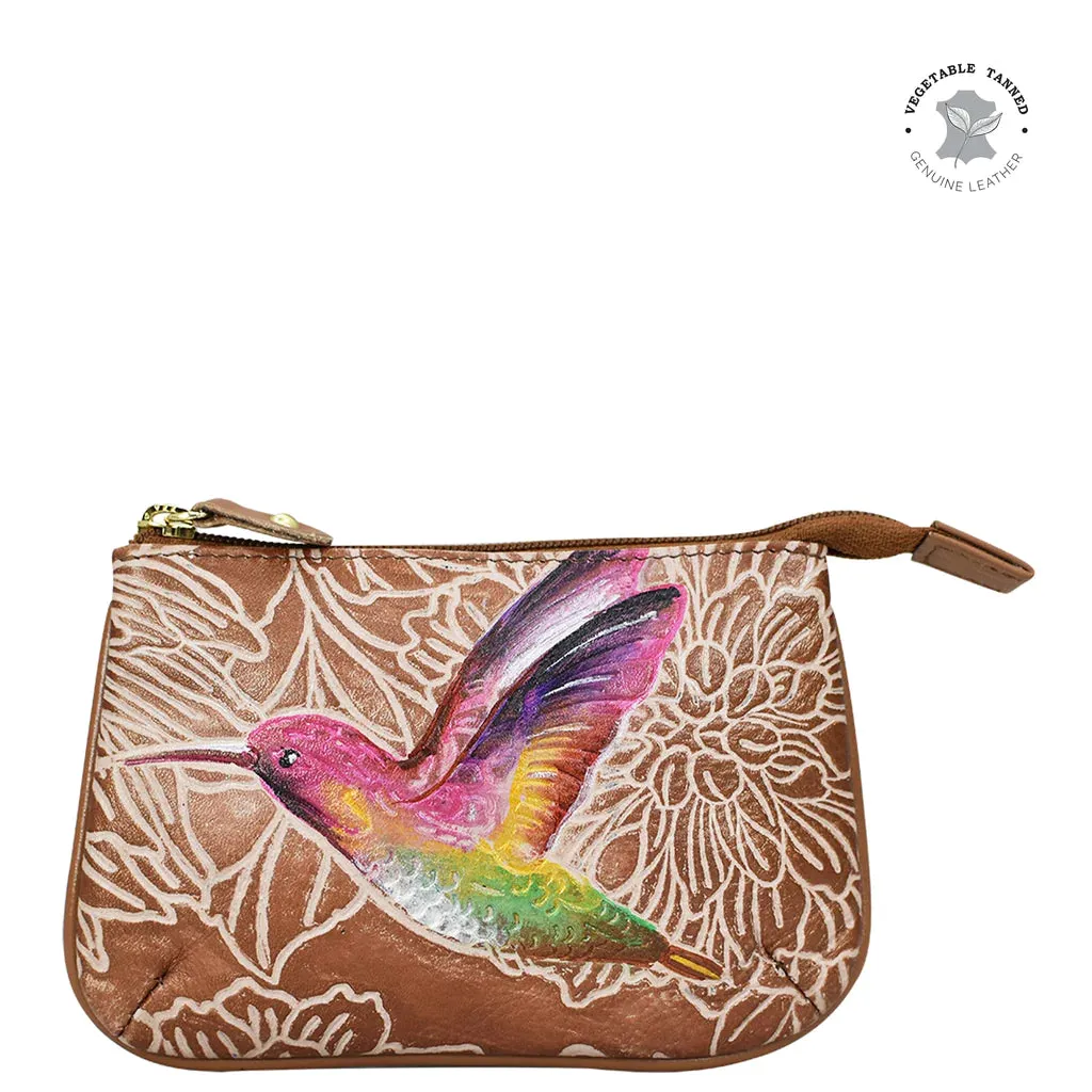 ANUSHKA 1107 MEDIUM ZIP POUCH TOOLED BIRDS TAN