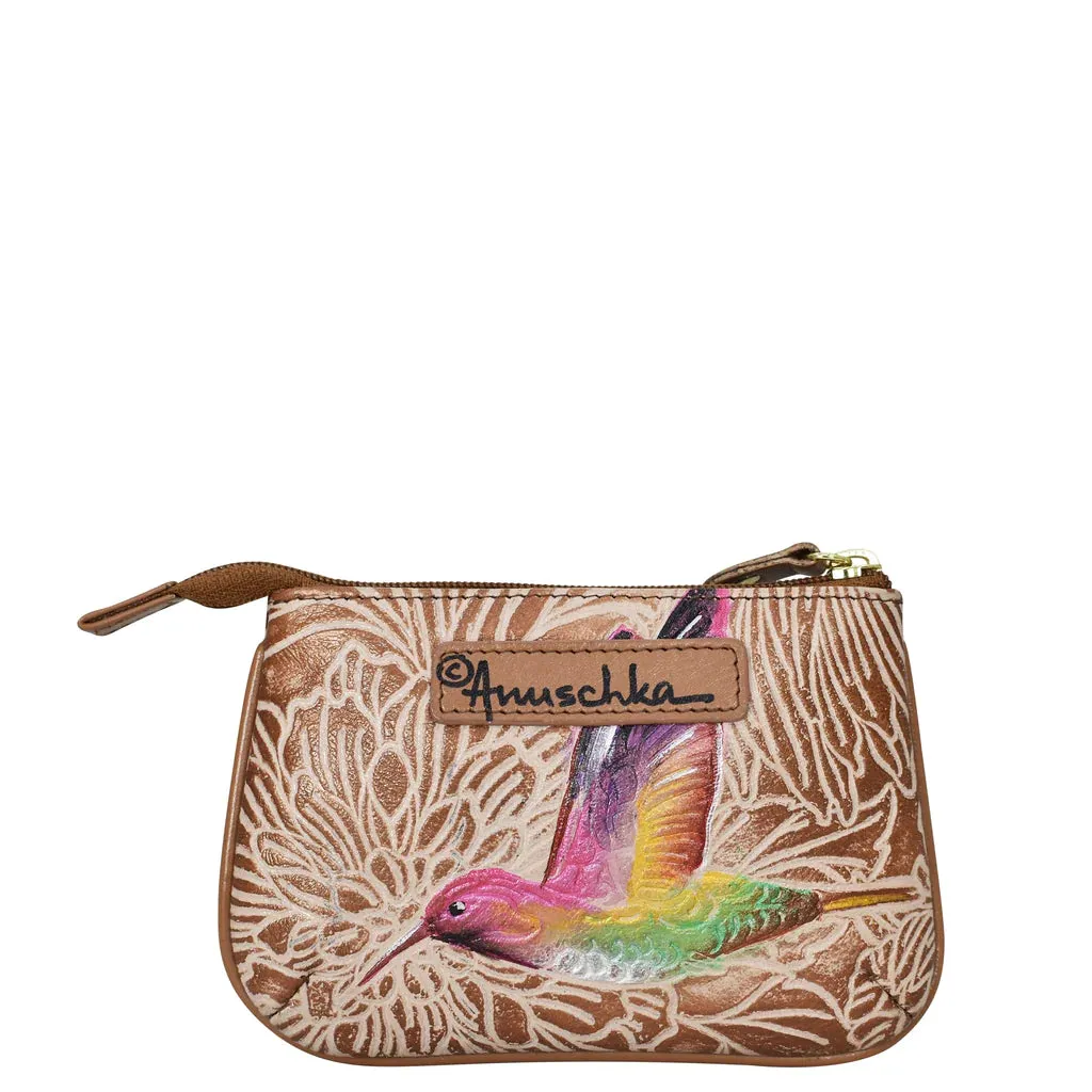 ANUSHKA 1107 MEDIUM ZIP POUCH TOOLED BIRDS TAN