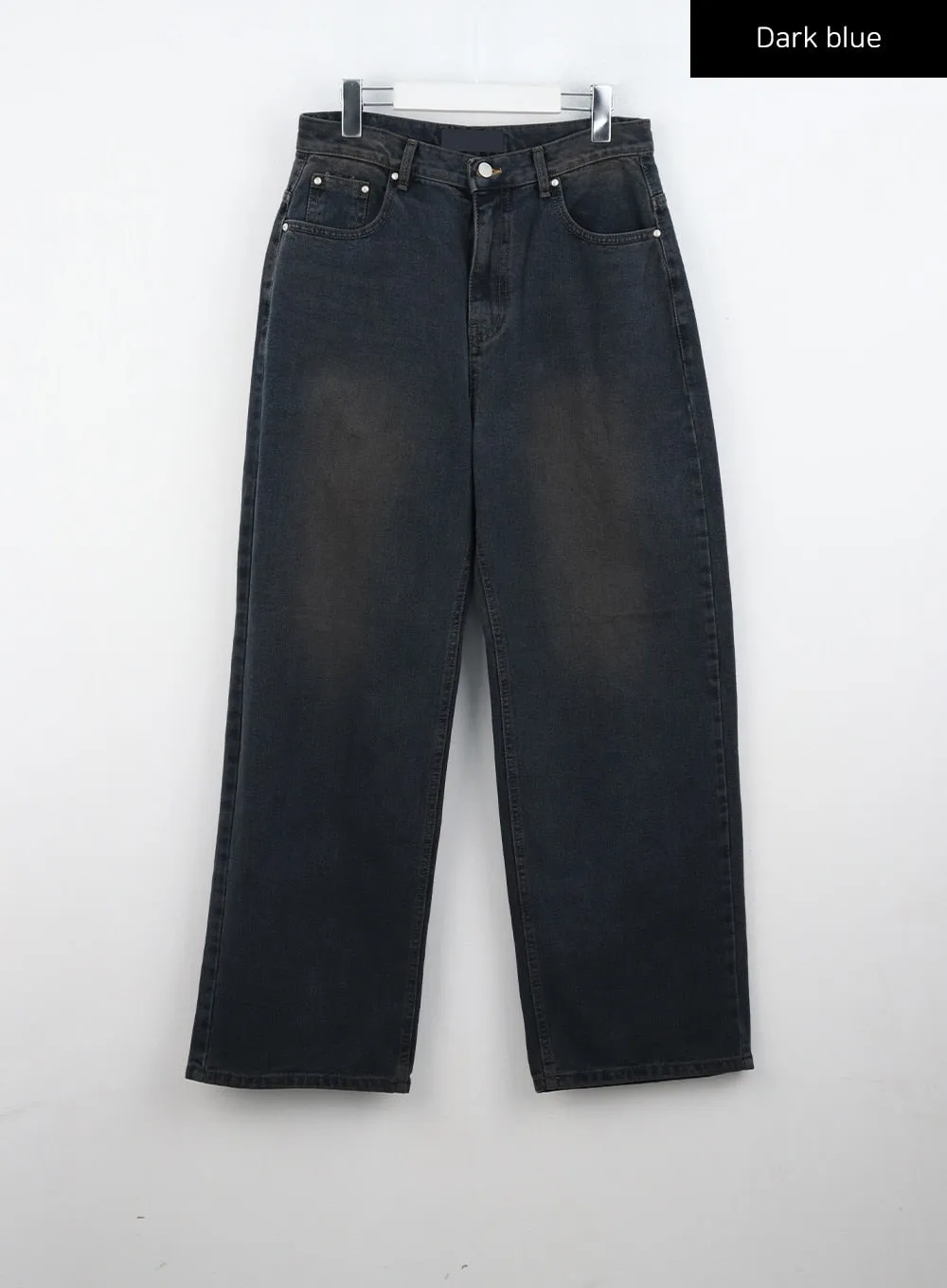 Back-Buckle Washed Wide Jeans CO323