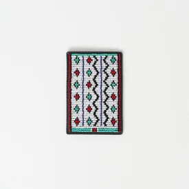 Beaded Card Wallet - White Zig Zag Tribal