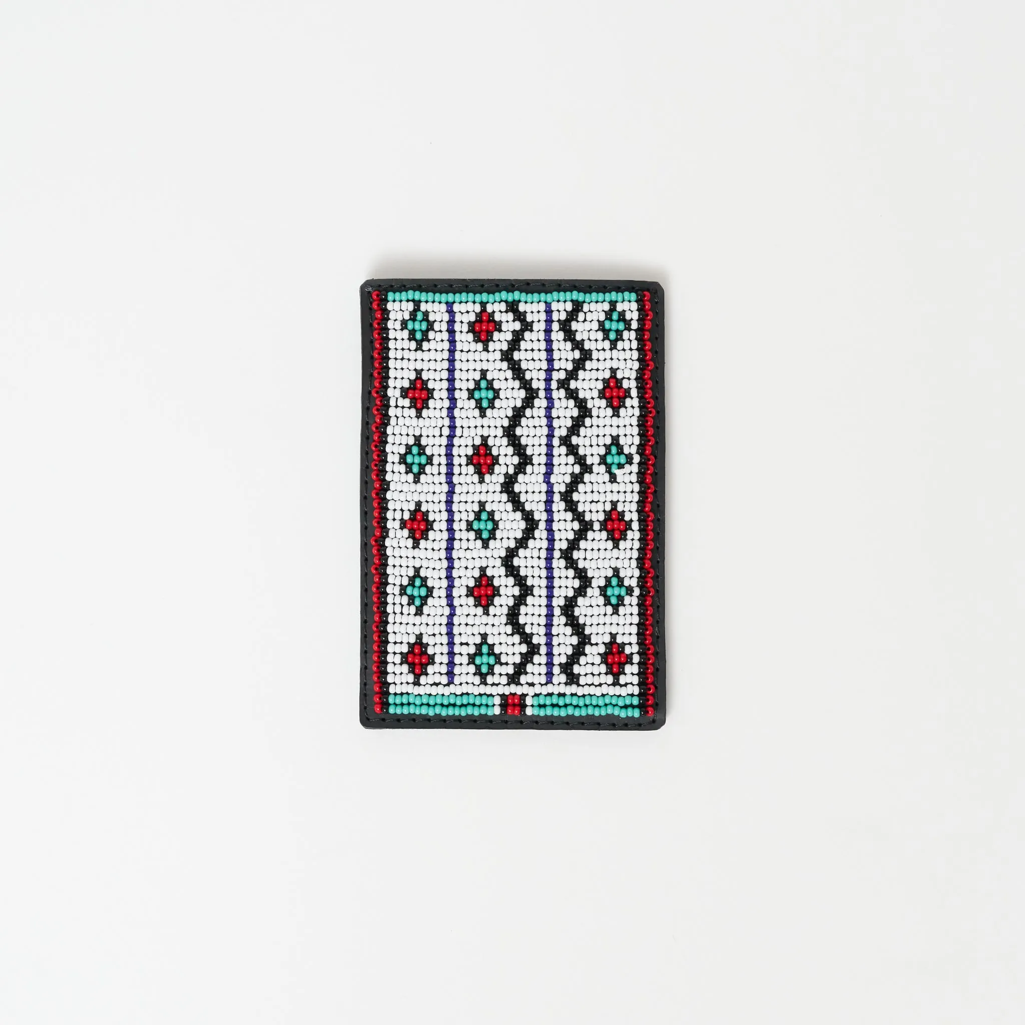 Beaded Card Wallet - White Zig Zag Tribal