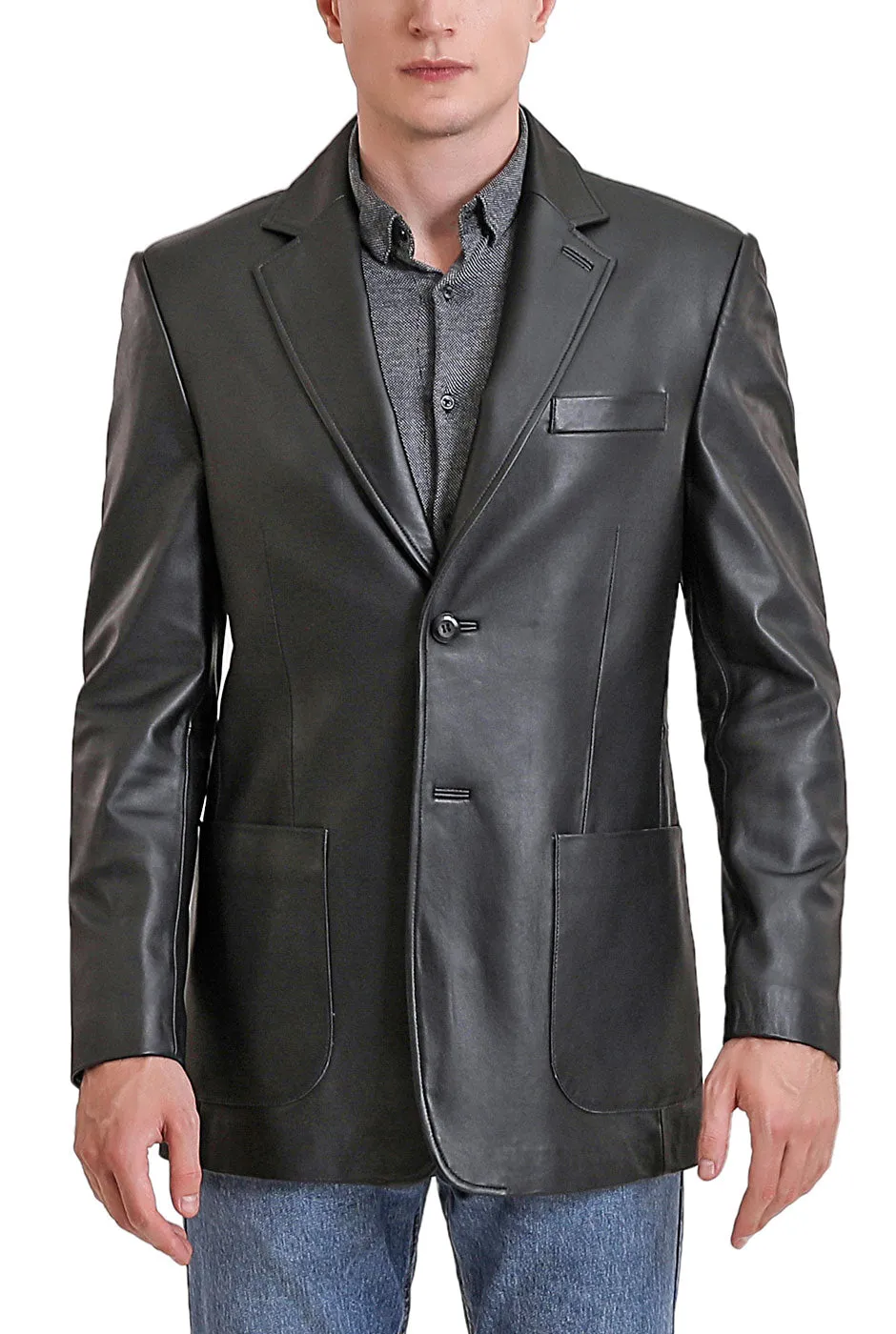 BGSD Men Kai Two-Button Lambskin Leather Blazer