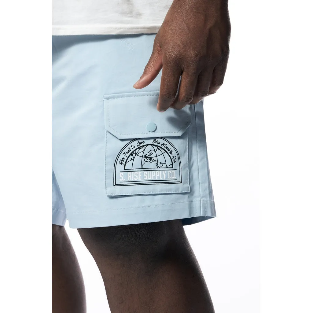 Big and Tall - Printed Twill Workwear Shorts - Sea Breeze