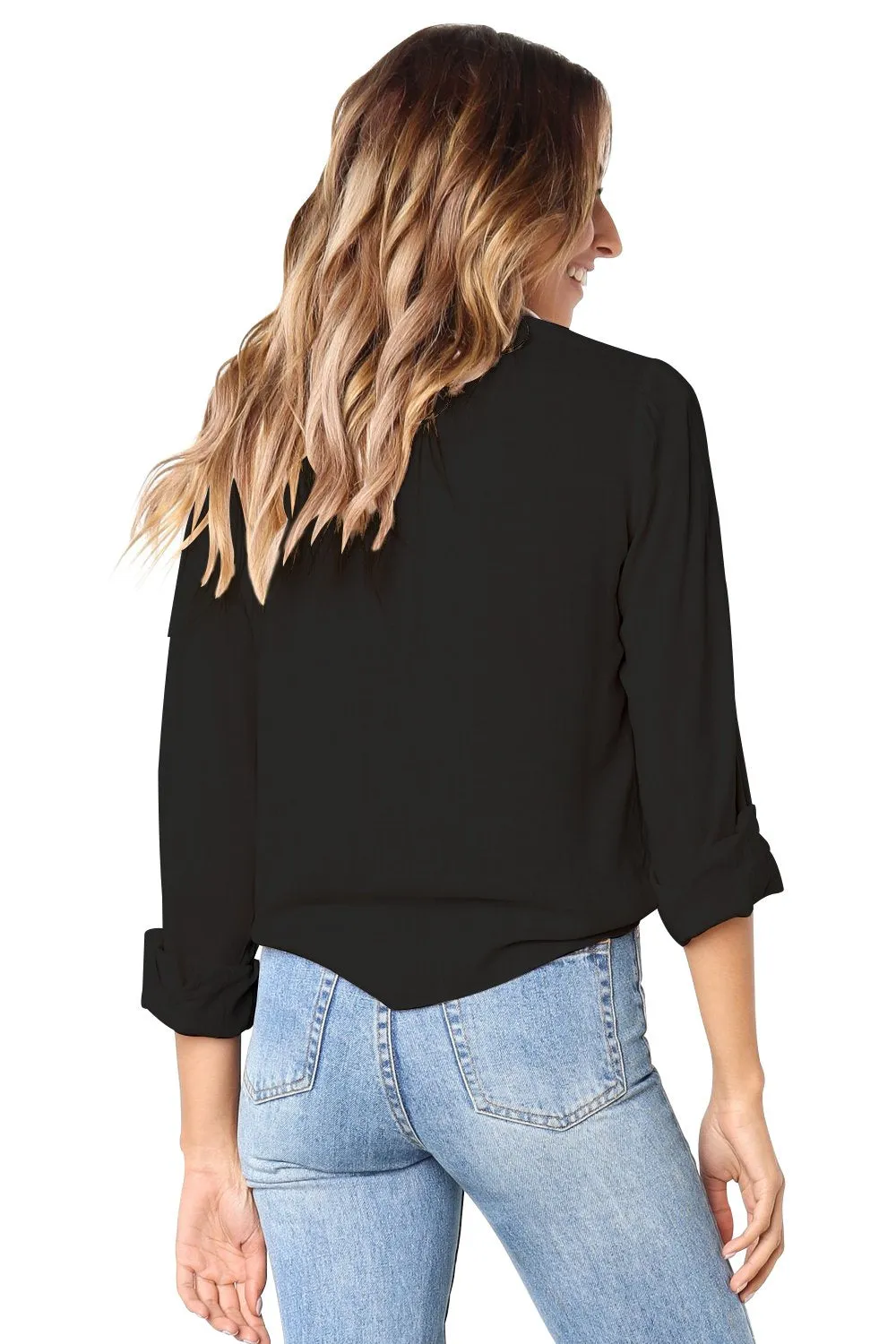 Black Crushed Button-Down Shirt Top