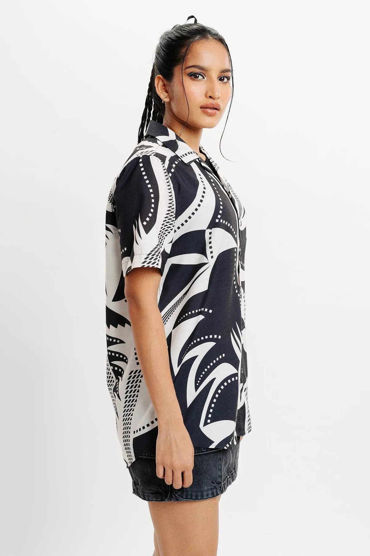 Black Ecru Printed Resort Shirt