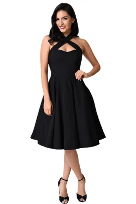 Black Halter Neck Cross Vintage Dress