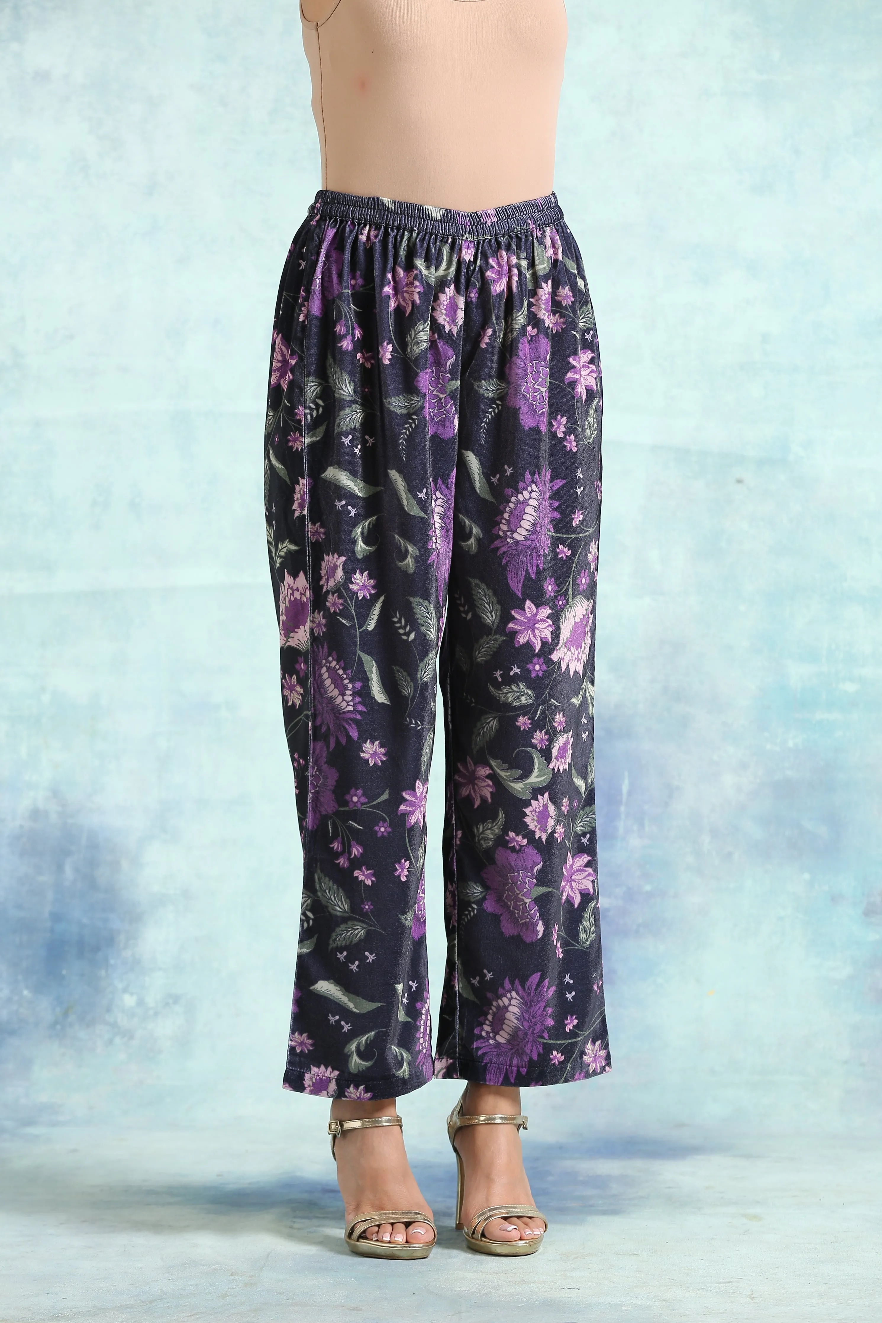 Black Printed Velvet Pant