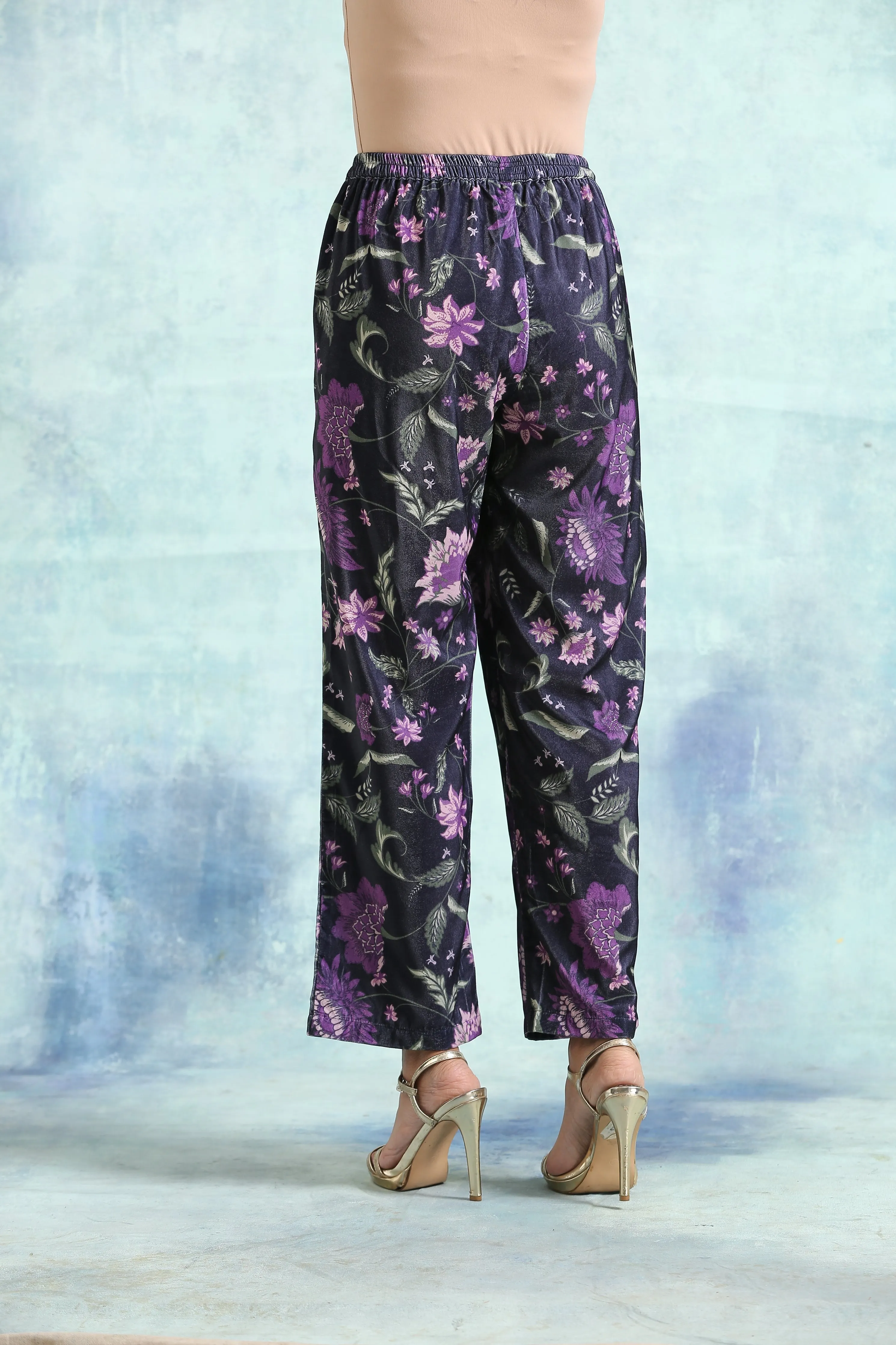 Black Printed Velvet Pant