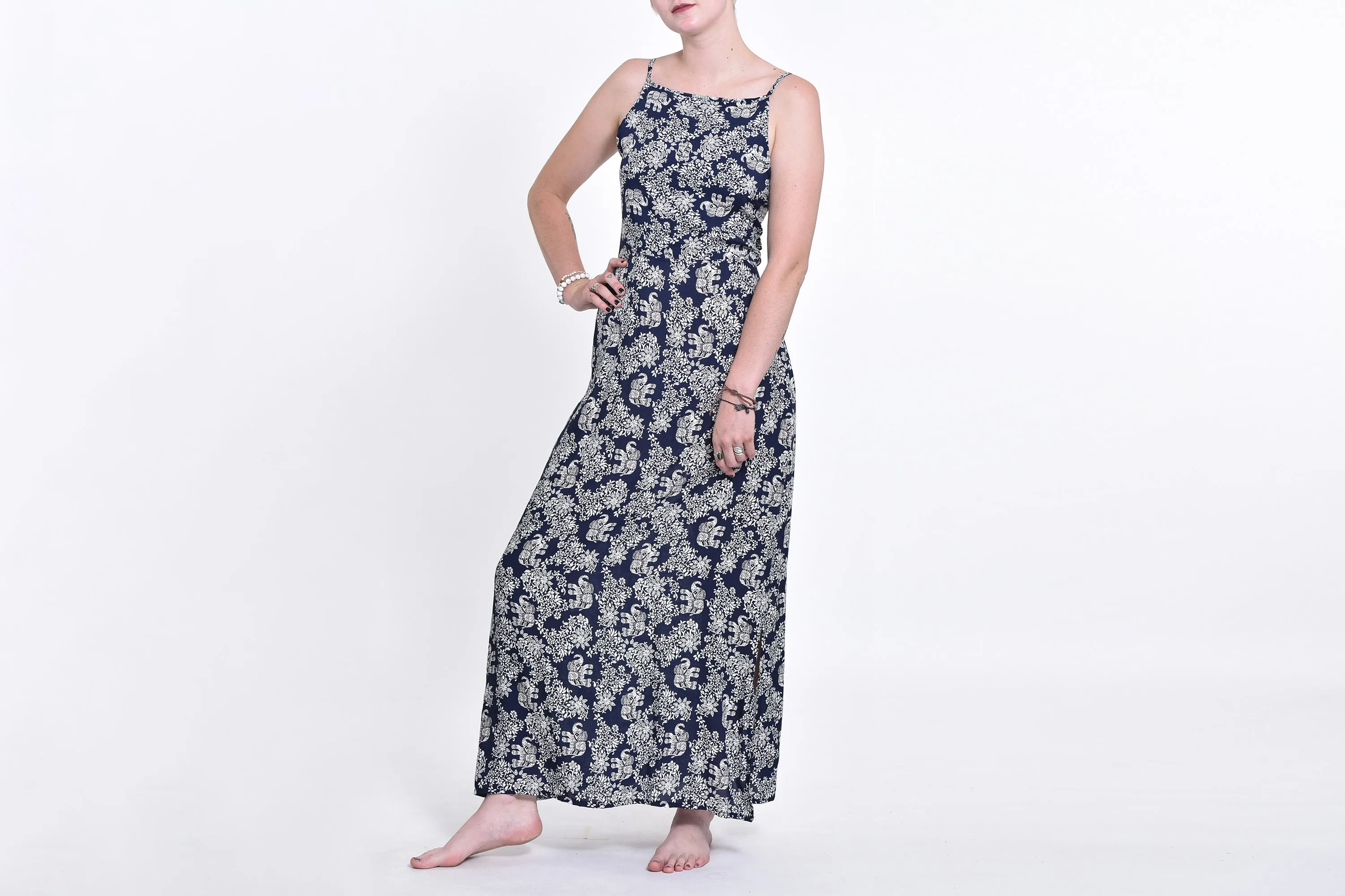 Blooming Elephant Tie Back Maxi Dress in Navy