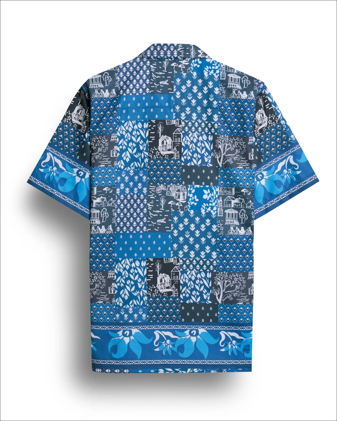 Blue floral basket print camp collar shirt for men