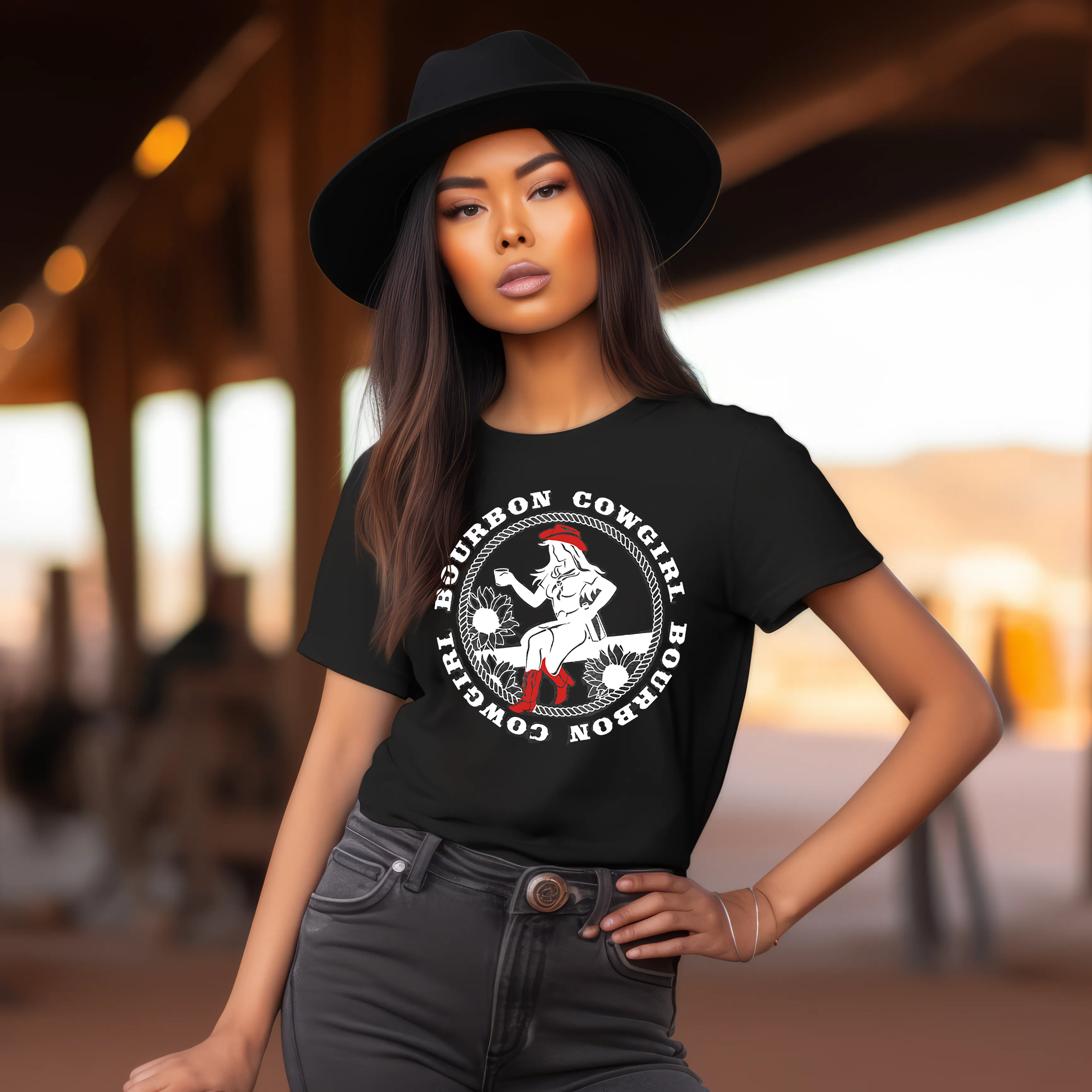 Bourbon Cowgirl Logo Black Tee Shirt - Bourbon Cowgirl