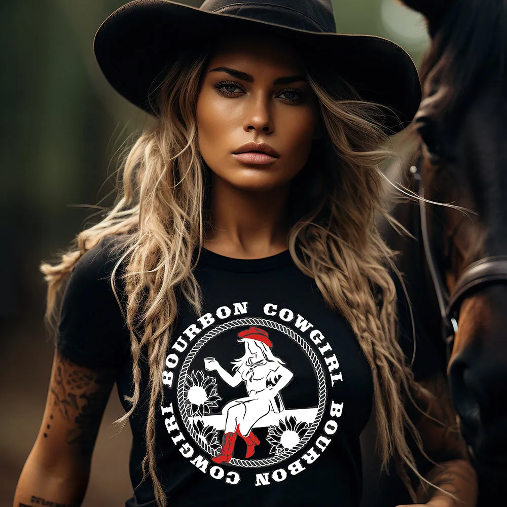 Bourbon Cowgirl Logo Black Tee Shirt - Bourbon Cowgirl