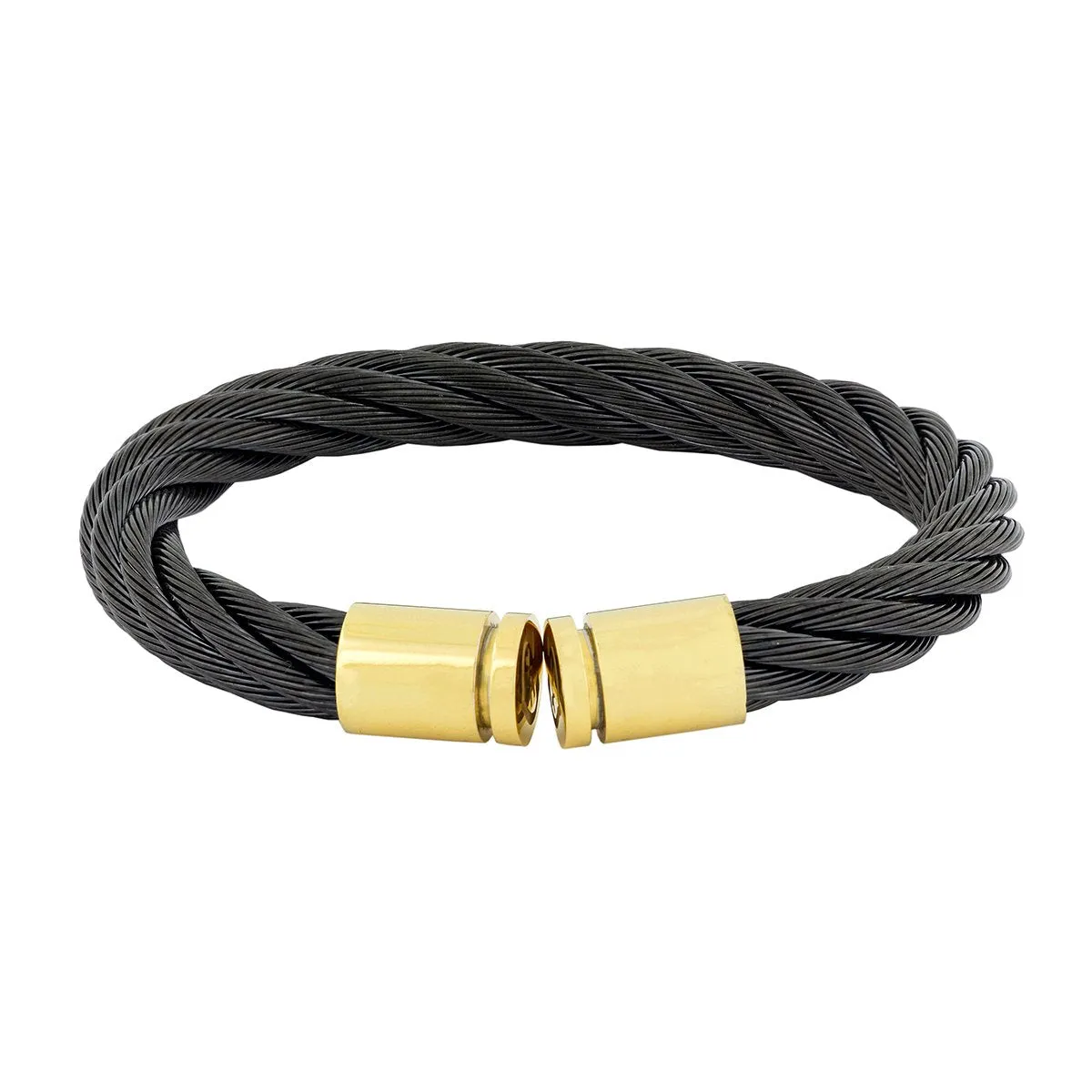 Braided Rope Black Gold Stainless Steel Cuff Kada Bangle Bracelet Men