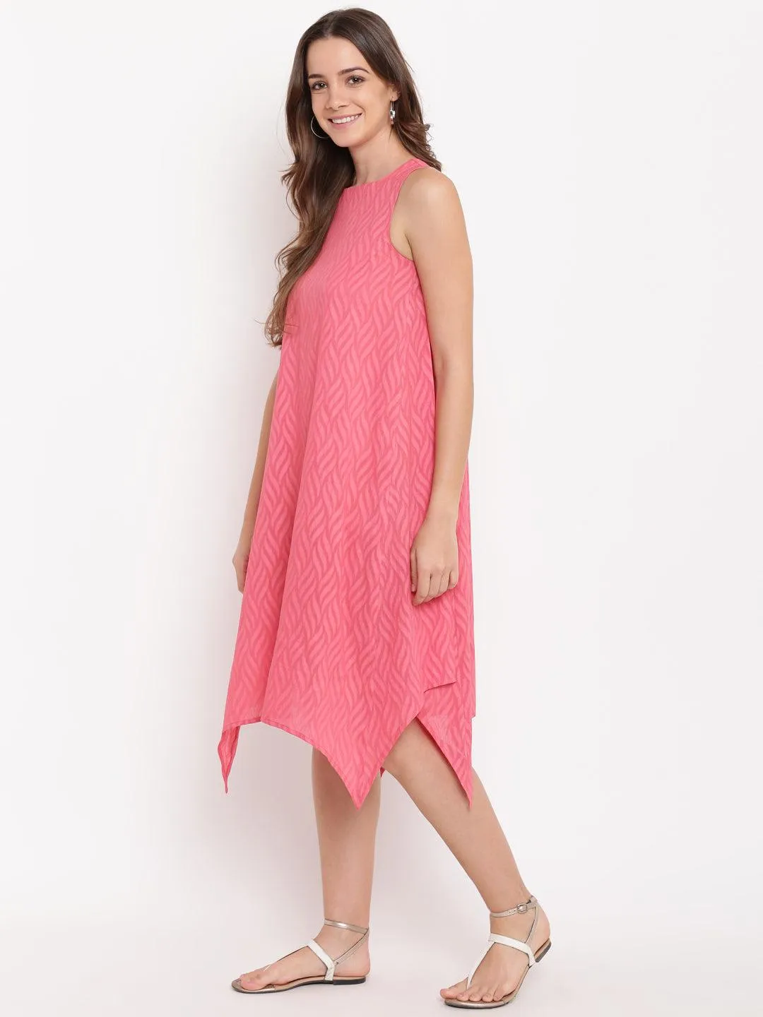 Brick Pink Dobby Asymmetric Dress