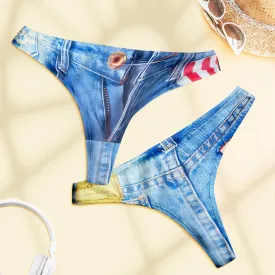 Classic Denim Shorts Thong Denim Panties for Women