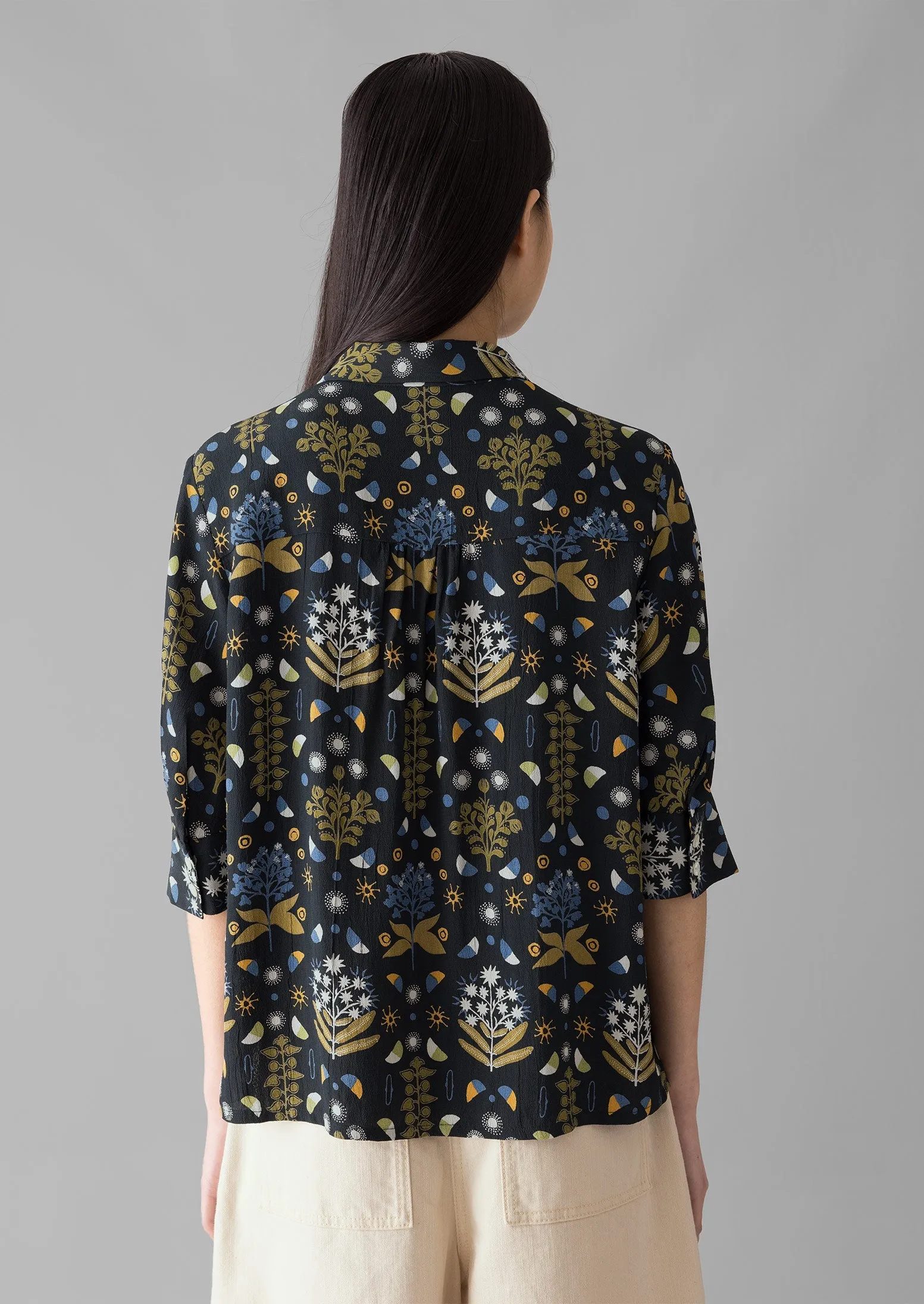 Collector Print Crepe Shirt | Oil Green