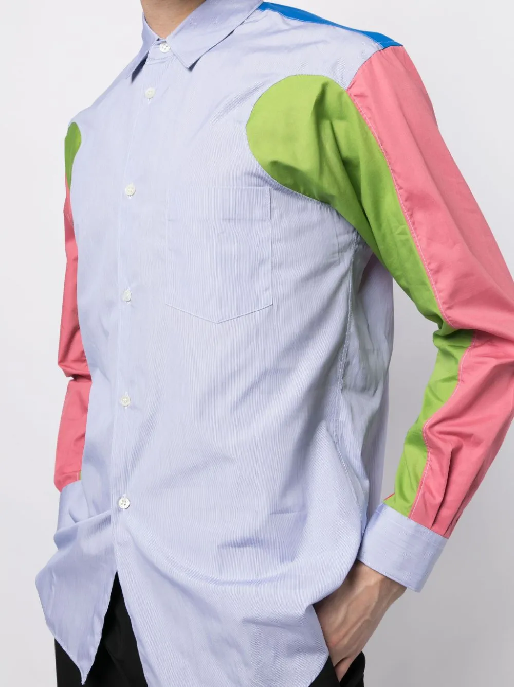 Colour-Block Panelled Cotton Shirt