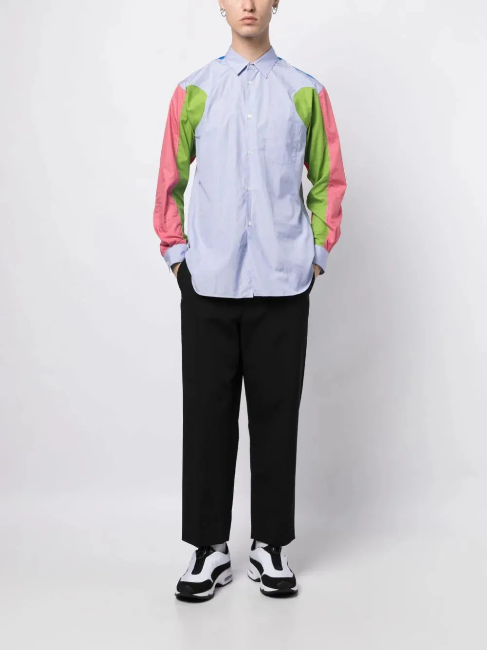 Colour-Block Panelled Cotton Shirt