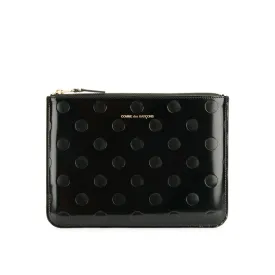 COMME des GARÇONS WALLETS Large Embossed Polka Dot Leather Pouch Wallet - Black