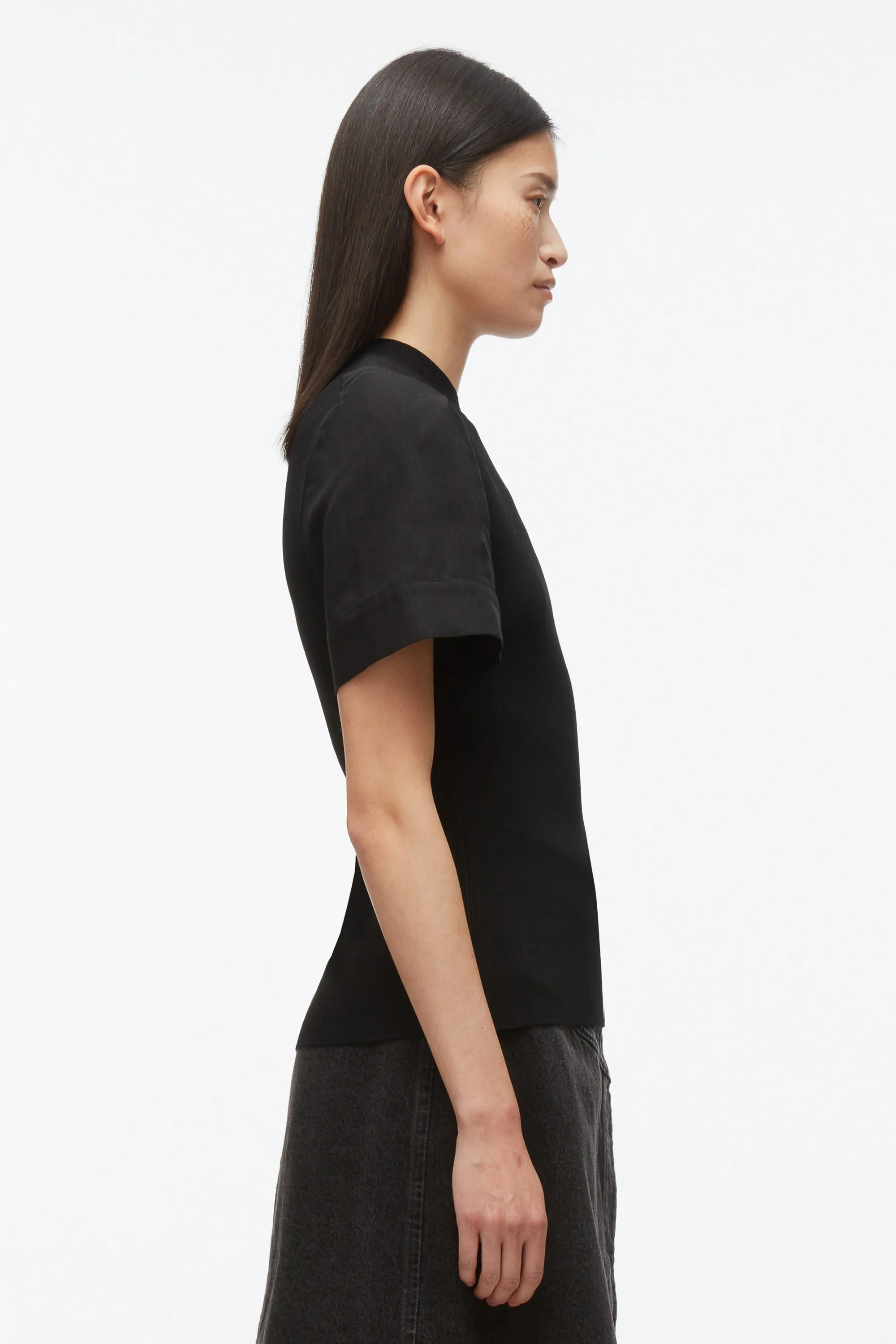 Compact Rib Top with Contrast Sleeves