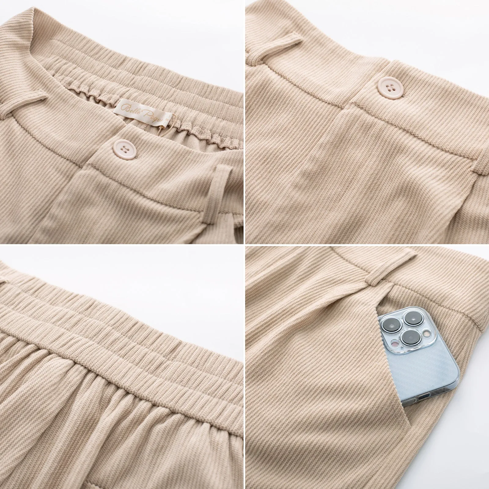 Corduroy Shorts with Belt Elastic High Waist Short Pants