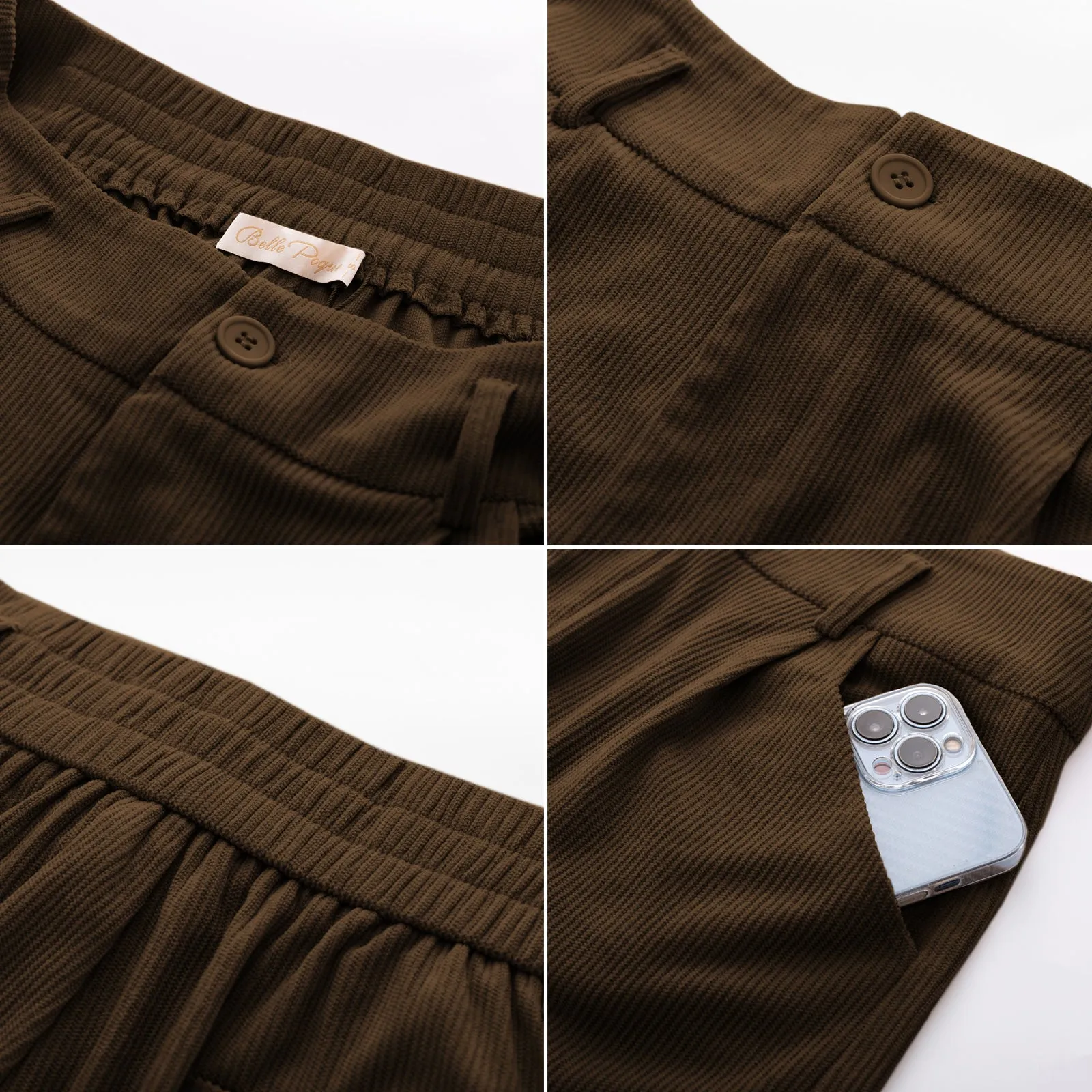 Corduroy Shorts with Belt Elastic High Waist Short Pants