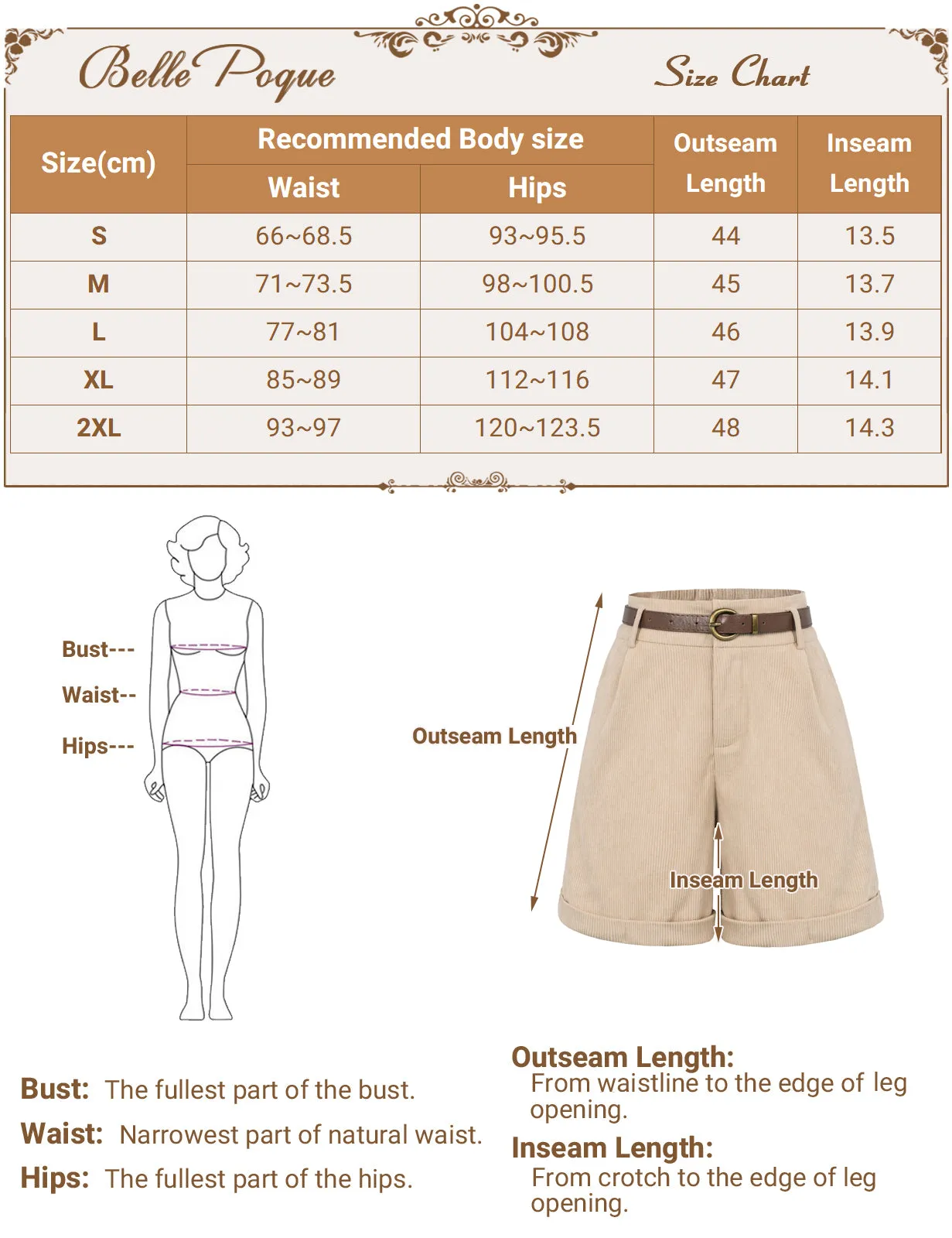 Corduroy Shorts with Belt Elastic High Waist Short Pants