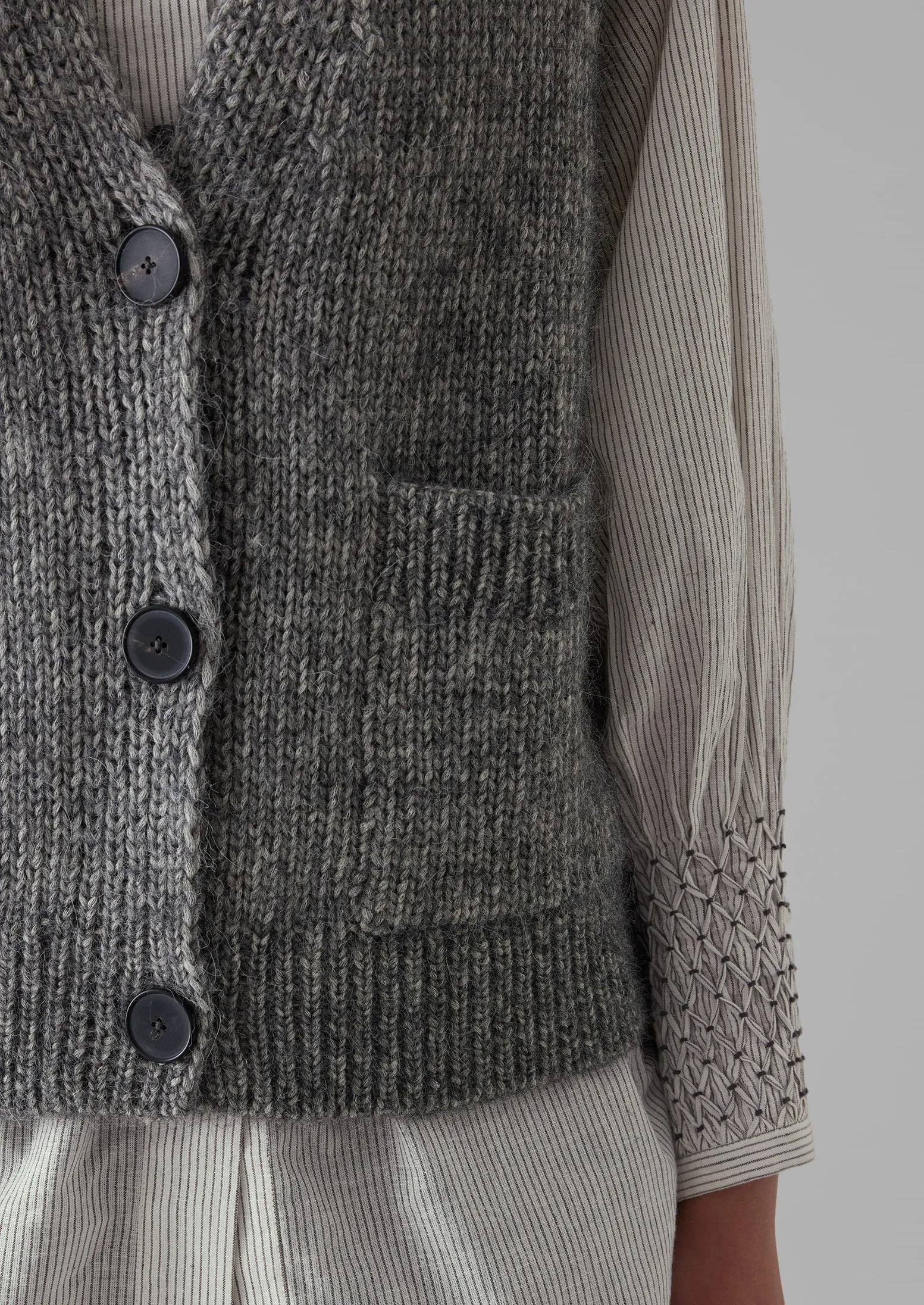 Cotton Alpaca Button Through Tank | Grey Melange