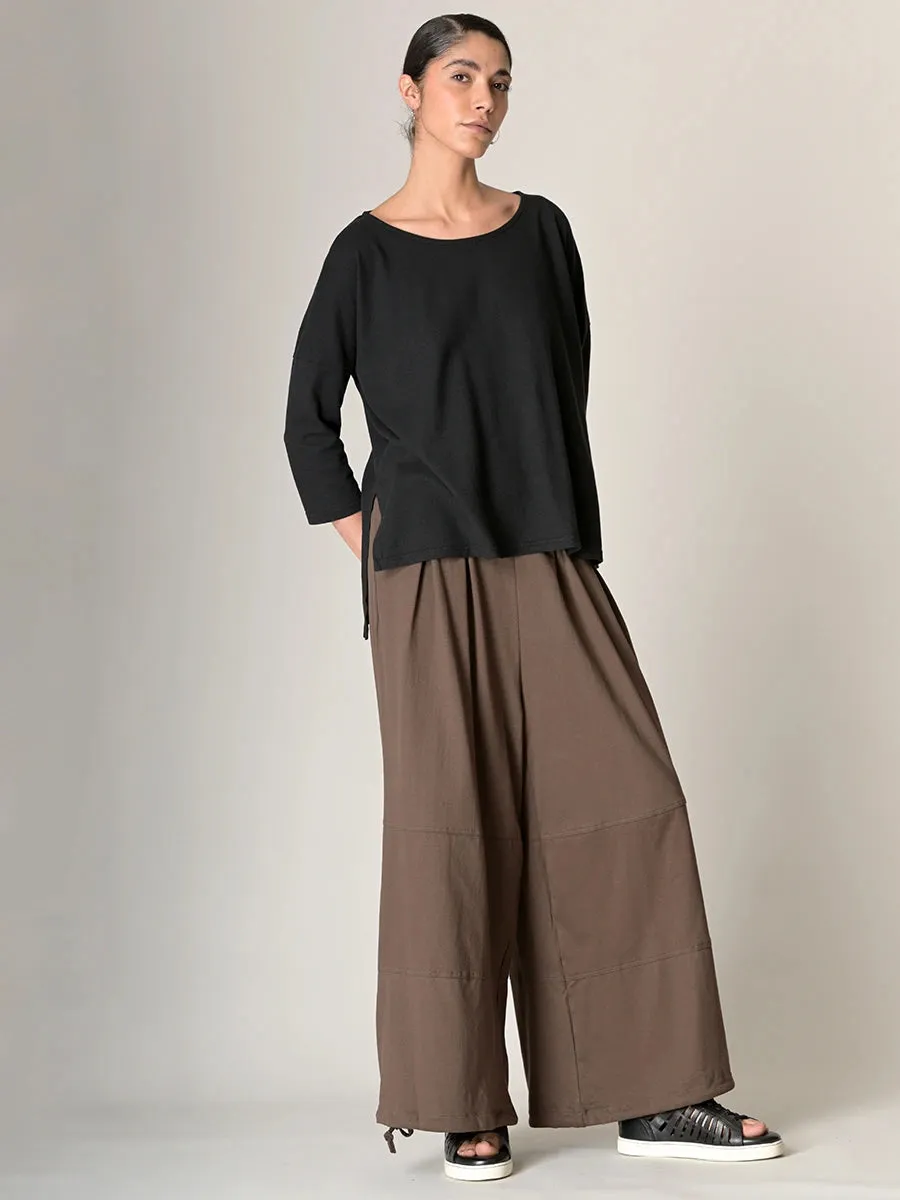 Cotton Jersey Wide Leg Trousers with Hem Drawstring