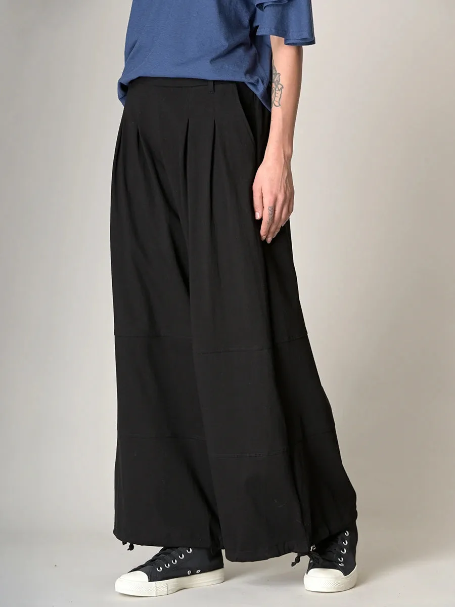 Cotton Jersey Wide Leg Trousers with Hem Drawstring