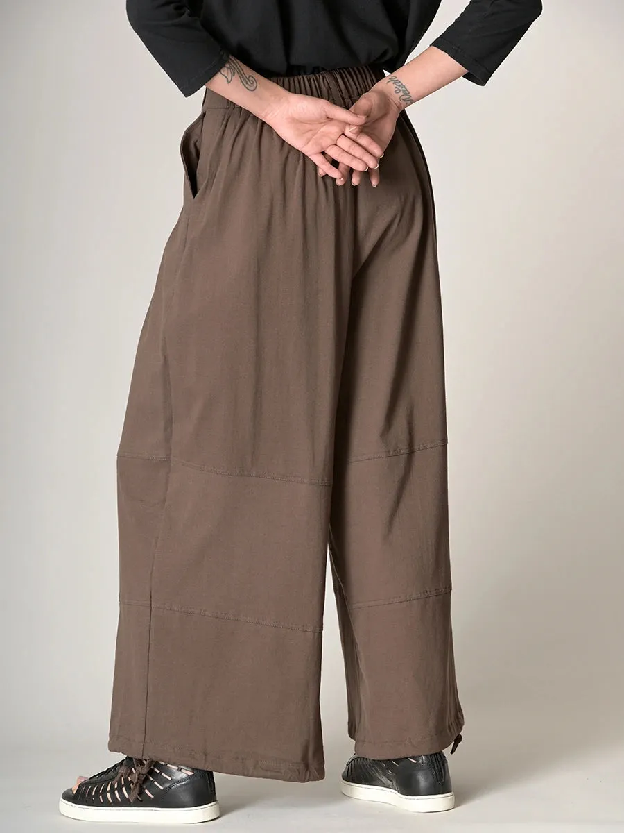 Cotton Jersey Wide Leg Trousers with Hem Drawstring