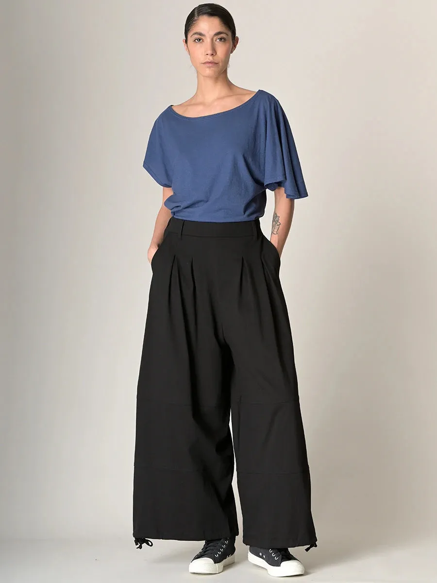 Cotton Jersey Wide Leg Trousers with Hem Drawstring