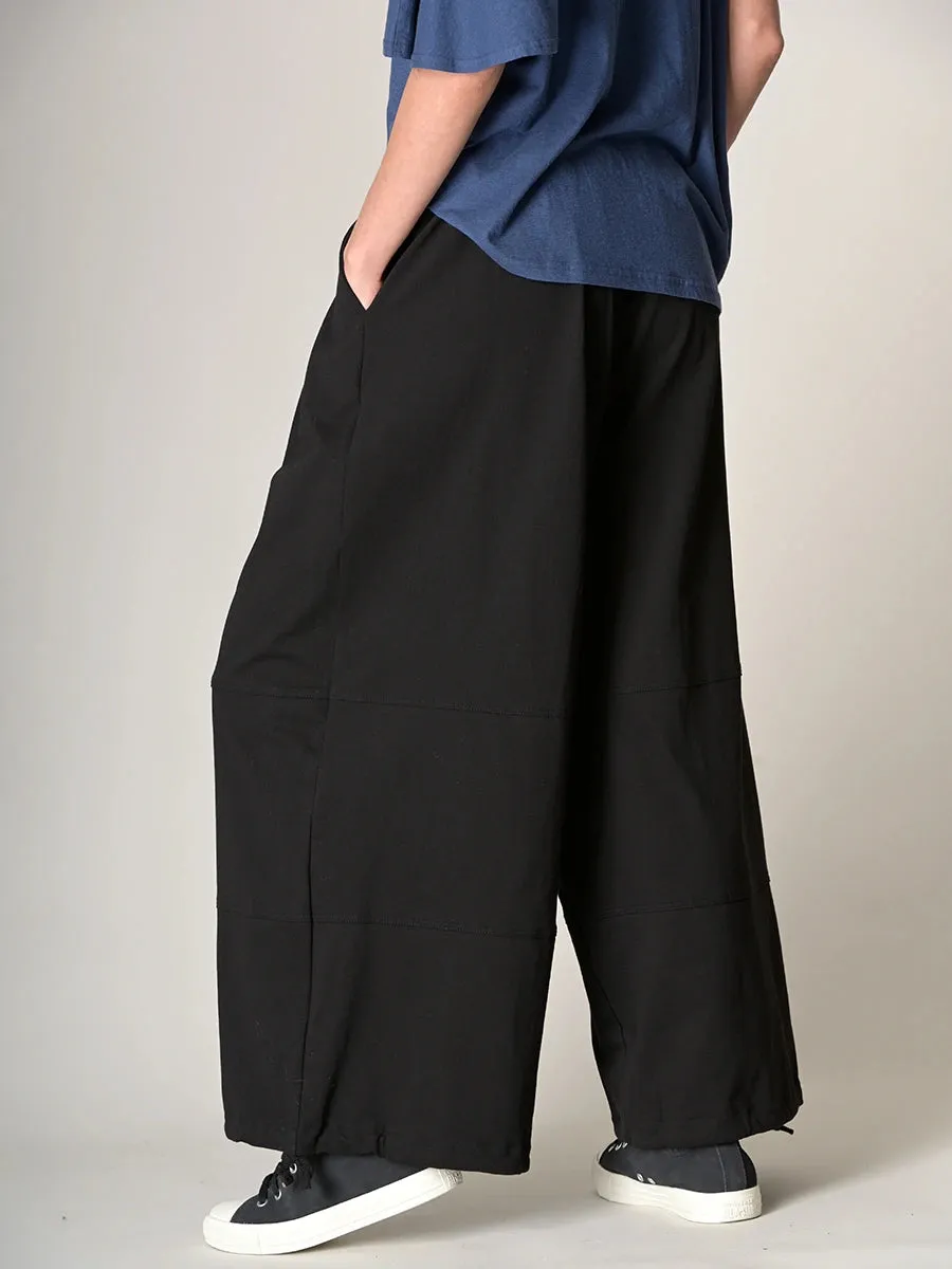 Cotton Jersey Wide Leg Trousers with Hem Drawstring