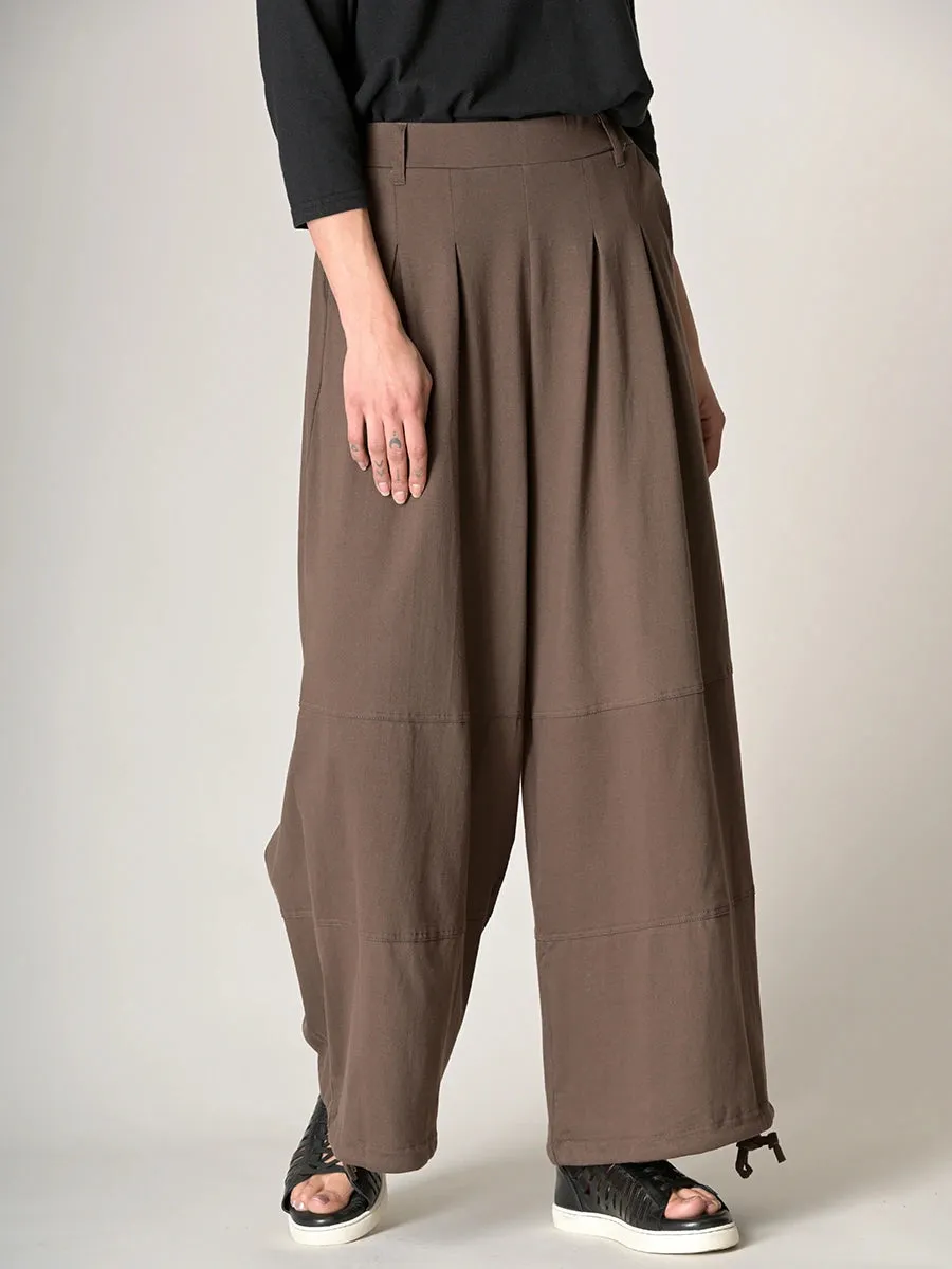 Cotton Jersey Wide Leg Trousers with Hem Drawstring