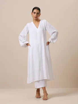 Cotton White Schiffli Weave Kurta Pant Set