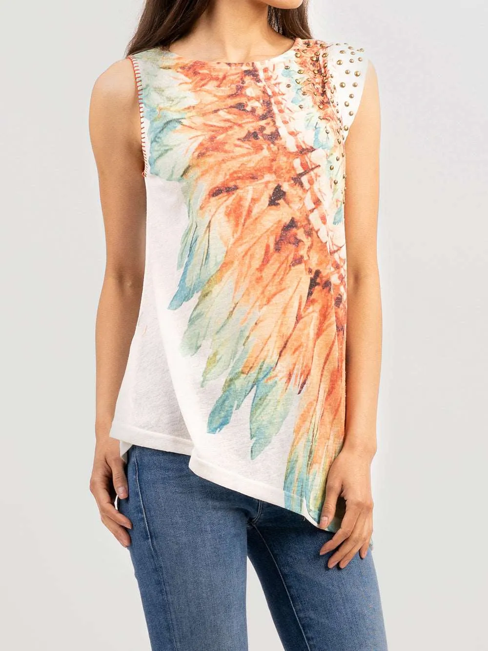 Delila Women Washed Feather Sleeveless Top Tank