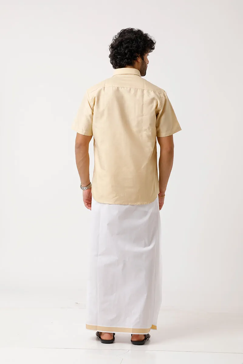 Divine - Flaxen Sandal Matching Shirt and Dhoti Set For Men | Uathayam