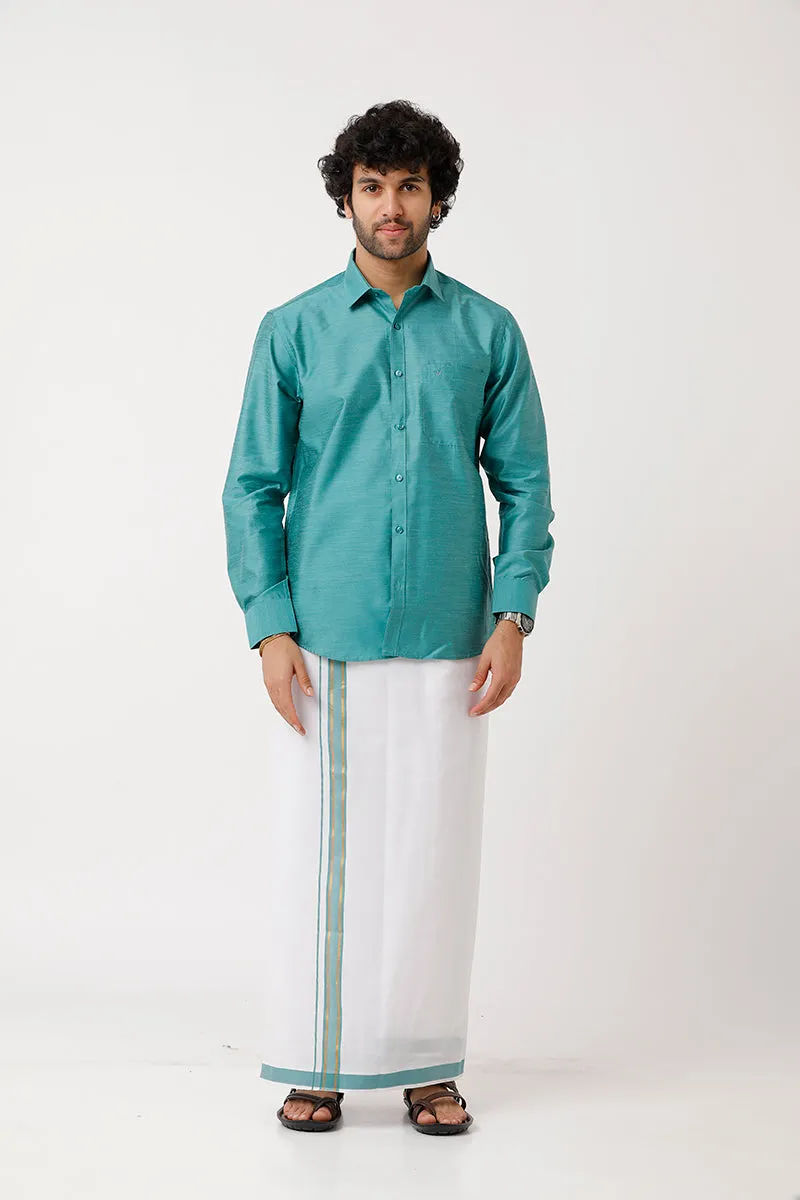 Divine - Light Green Matching Shirt and Dhoti Set For Men | Uathayam