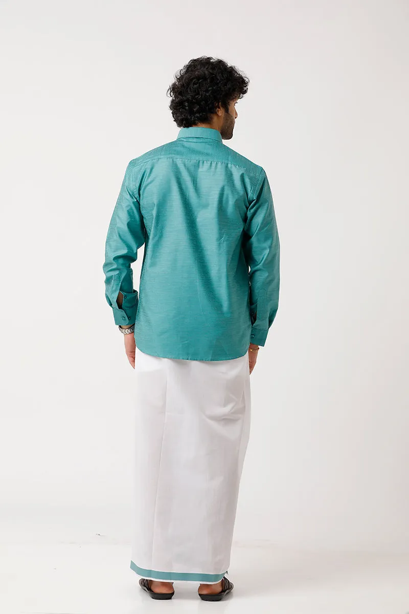 Divine - Light Green Matching Shirt and Dhoti Set For Men | Uathayam