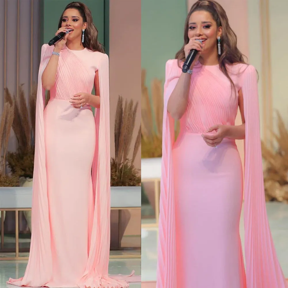 dubai fashion pink prom dresses 2020 elegant chiffon pleated arabic muslim prom gown 2021