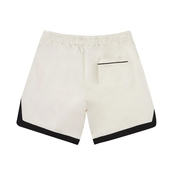 Embroidered & Printed Polished Twill Resort Shorts - Chalk