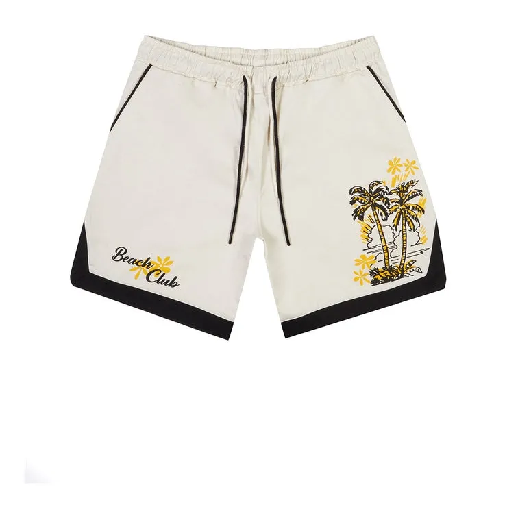 Embroidered & Printed Polished Twill Resort Shorts - Chalk