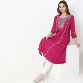 Flare Fit Embroidered Kurta